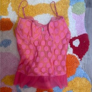 Vintage rare Y2K Victoria's Secret Pink Polka Dot Mesh Cami corset Top